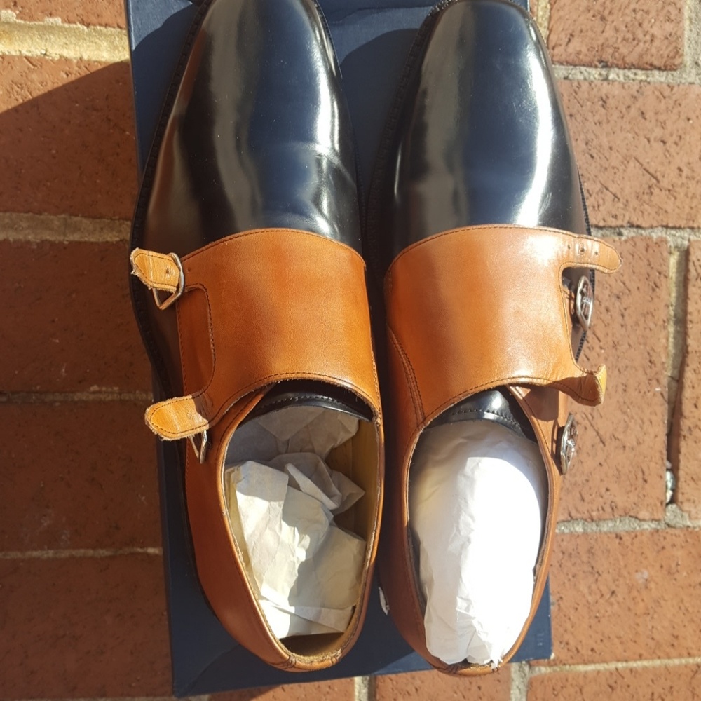 Monk strap two tone dress shoes.